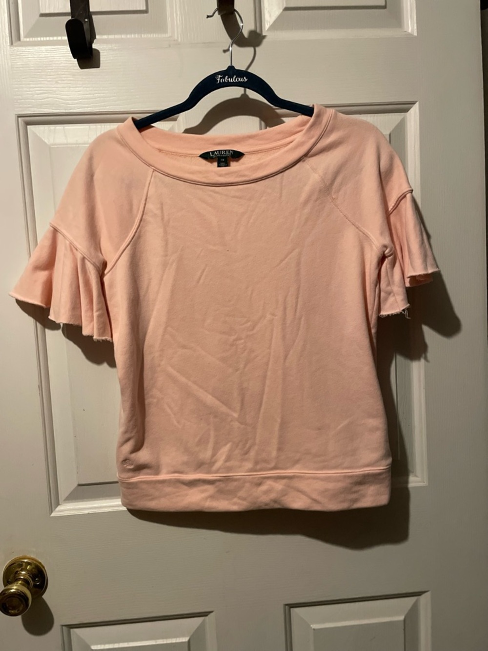 Ralph Lauren Light Pink Ruffle Sleeve Short Sleeve Sweatshirt